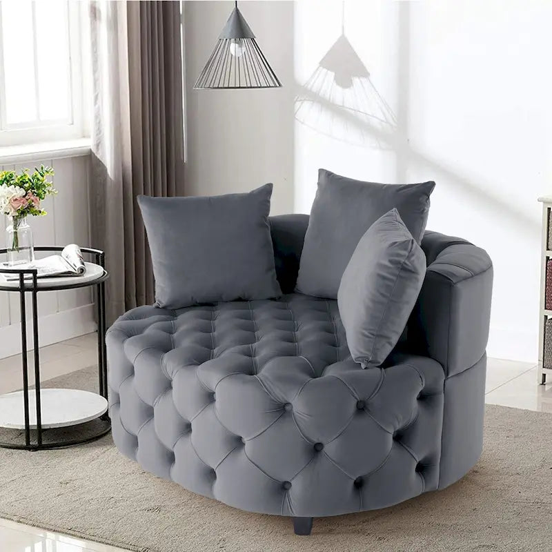 Grand fauteuil club moderne en velours avec 2 coussins
