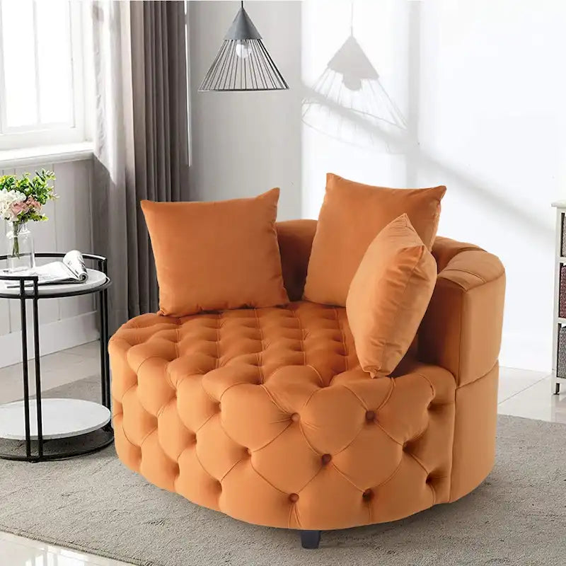 Grand fauteuil club moderne en velours avec 2 coussins