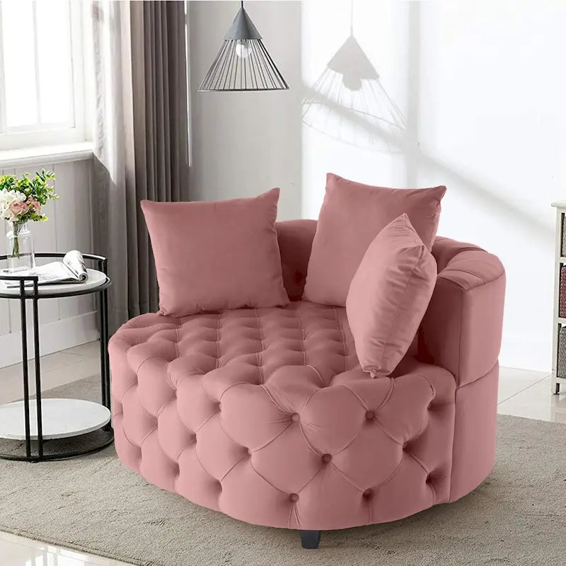 Grand fauteuil club moderne en velours avec 2 coussins