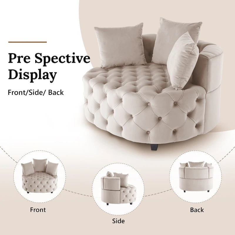 Grand fauteuil club moderne en velours avec 2 coussins