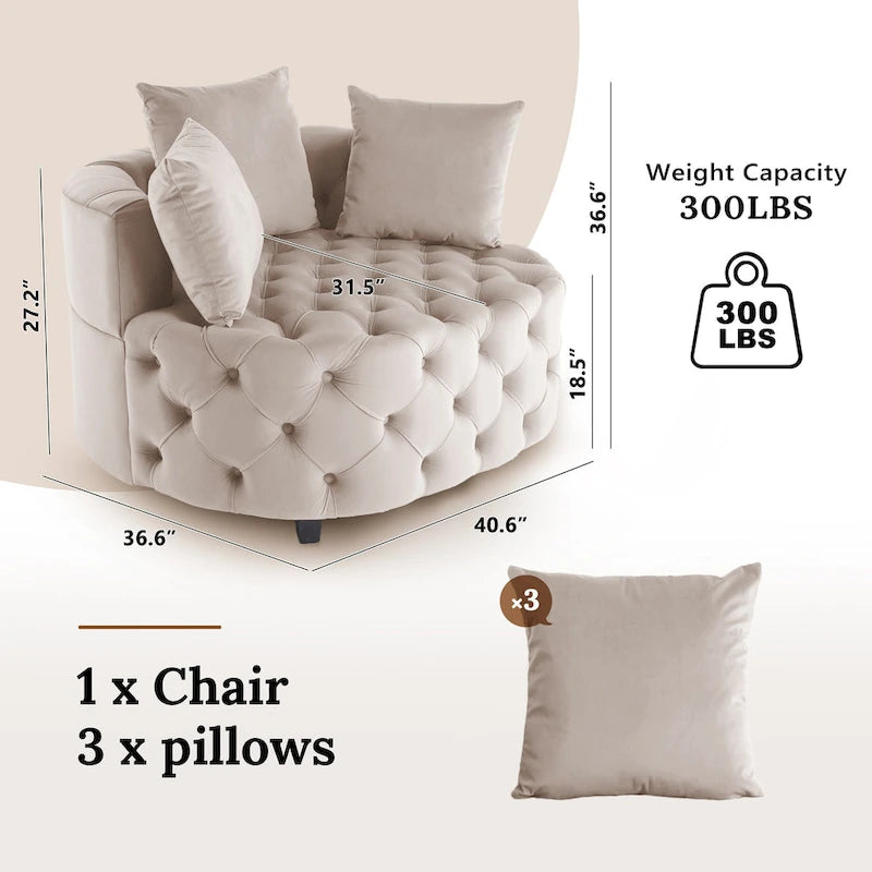 Grand fauteuil club moderne en velours avec 2 coussins