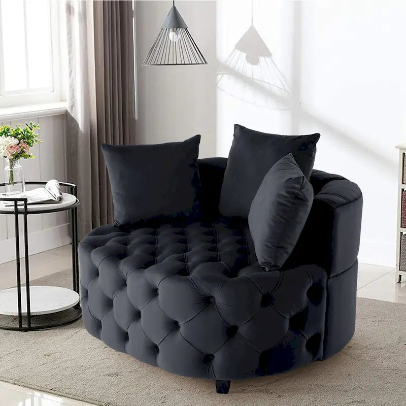 Grand fauteuil club moderne en velours avec 2 coussins