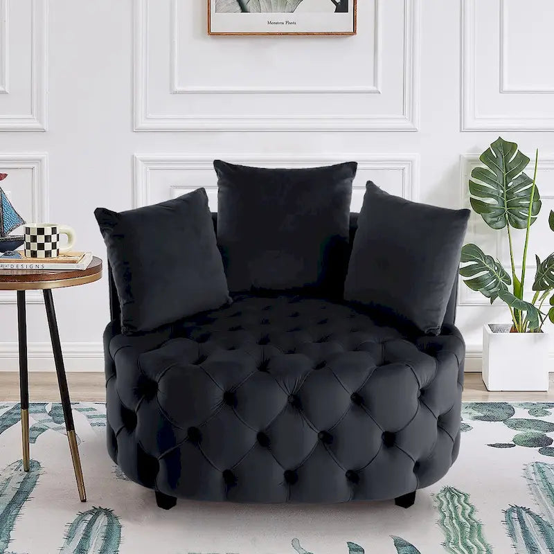 Grand fauteuil club moderne en velours avec 2 coussins