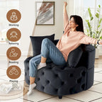 Grand fauteuil tonneau classique moderne en velours avec 2 oreillers