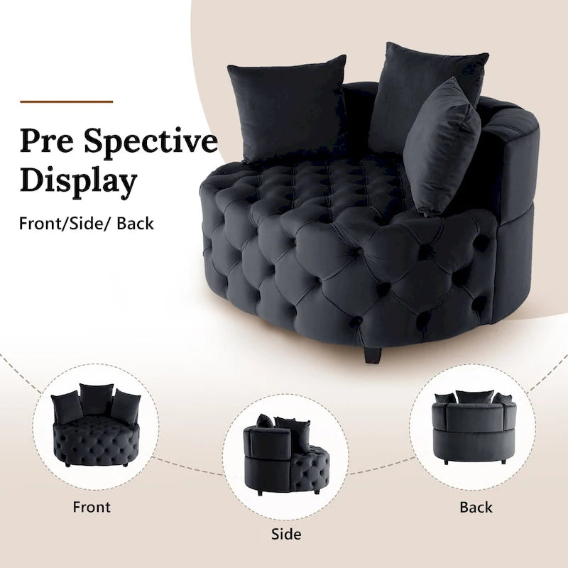 Grand fauteuil tonneau classique moderne en velours avec 2 oreillers