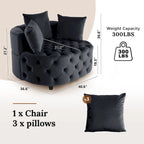 Grand fauteuil tonneau classique moderne en velours avec 2 oreillers