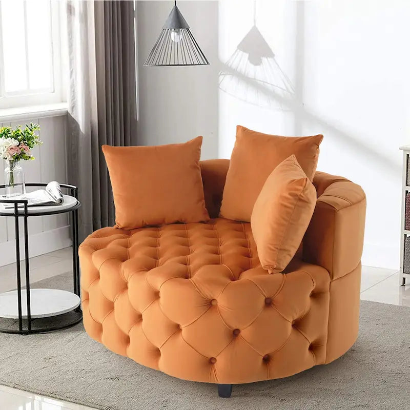Grand fauteuil tonneau classique moderne en velours avec 2 oreillers