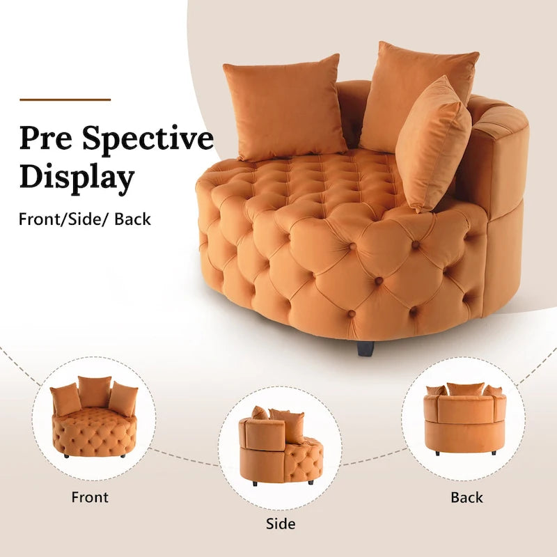 Grand fauteuil tonneau classique moderne en velours avec 2 oreillers