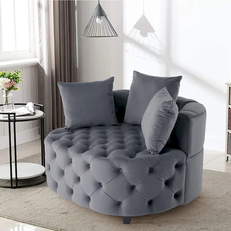 Grand fauteuil tonneau classique moderne en velours avec 2 oreillers
