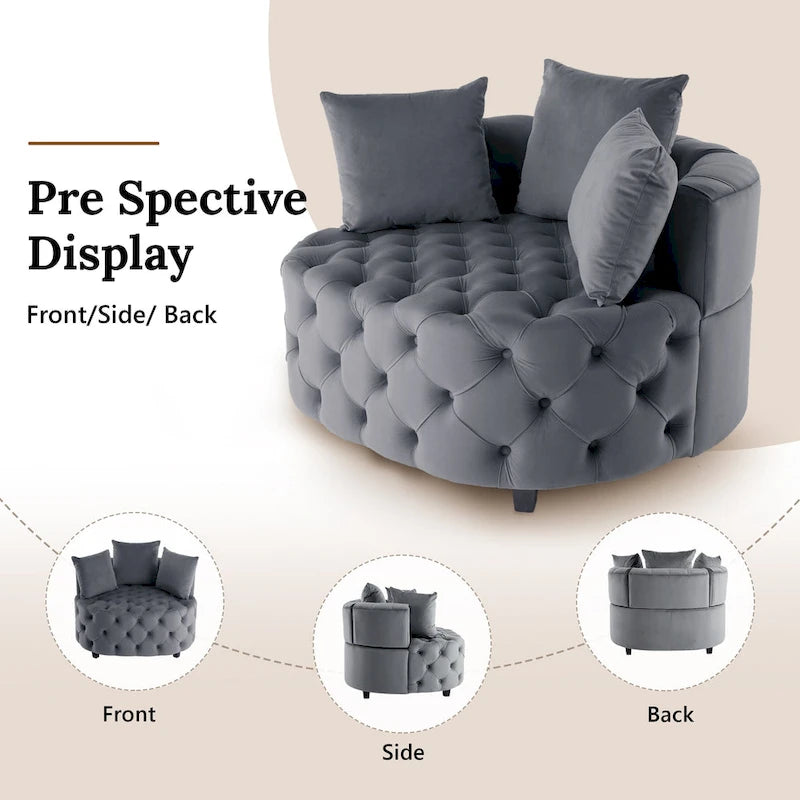 Grand fauteuil tonneau classique moderne en velours avec 2 oreillers