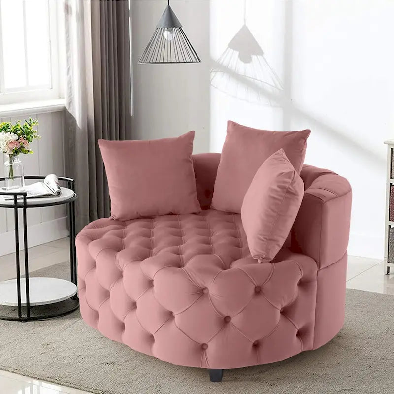 Grand fauteuil tonneau classique moderne en velours avec 2 oreillers