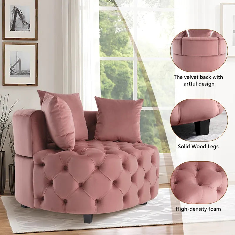 Grand fauteuil tonneau classique moderne en velours avec 2 oreillers