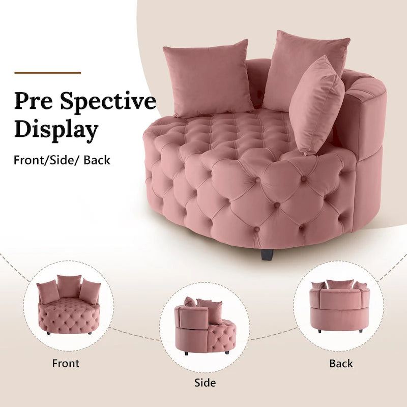Grand fauteuil tonneau classique moderne en velours avec 2 oreillers
