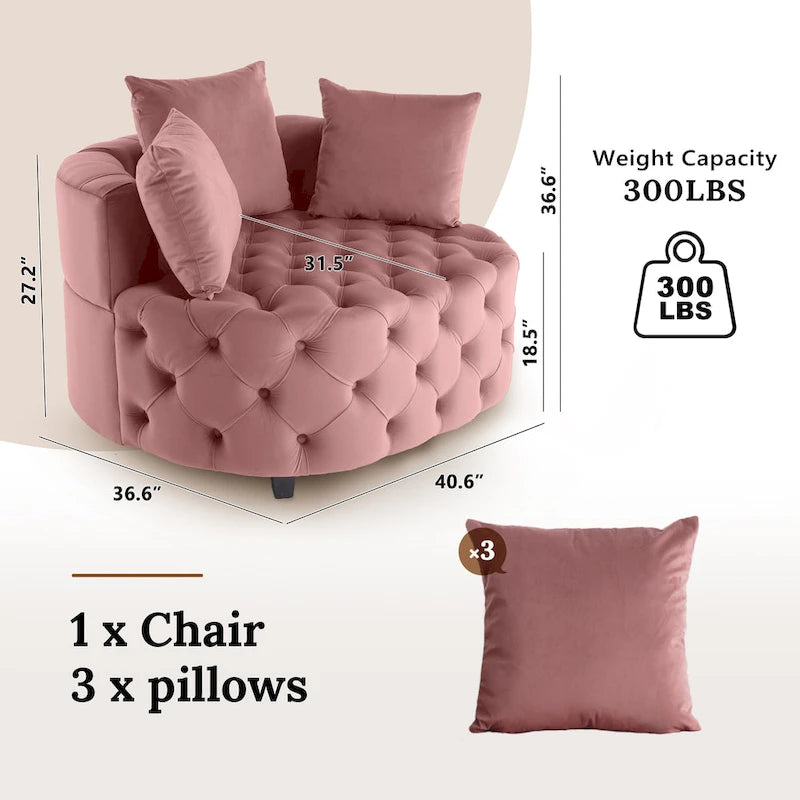 Grand fauteuil tonneau classique moderne en velours avec 2 oreillers