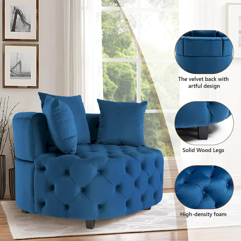 Grand fauteuil tonneau classique moderne en velours avec 2 oreillers