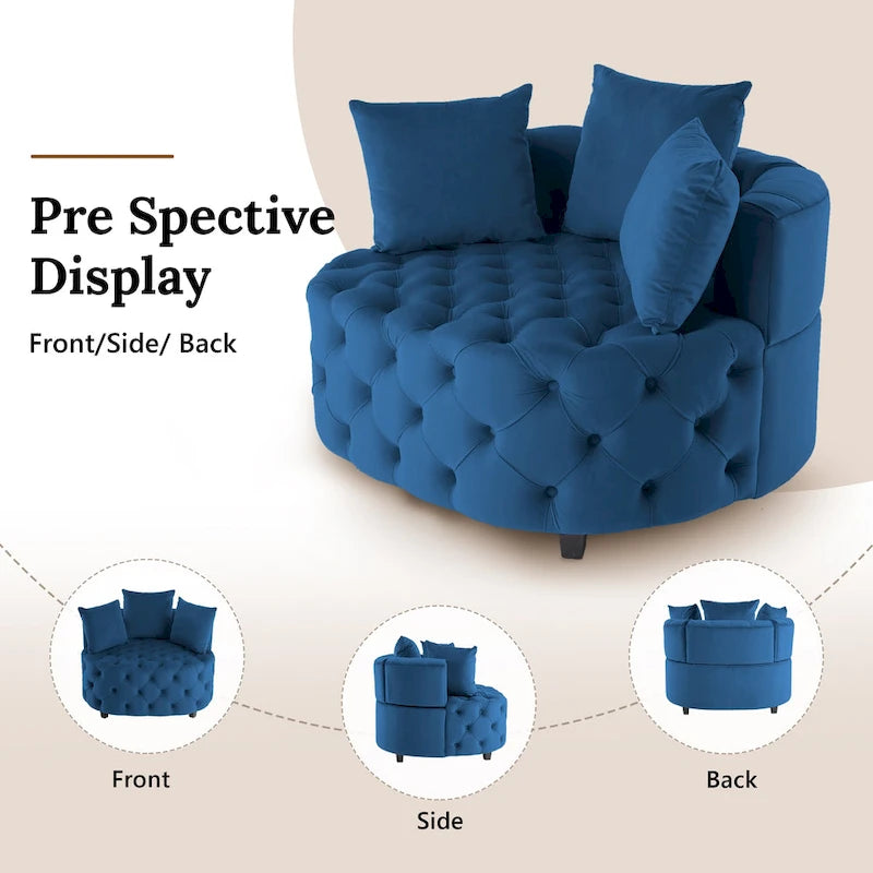 Grand fauteuil tonneau classique moderne en velours avec 2 oreillers