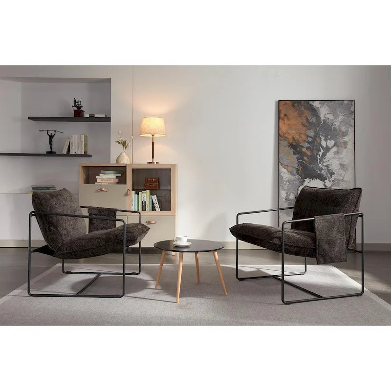 Lot de 2 fauteuils d'appoint modernes en velours avec cadre en acier, capacité de 136 kg