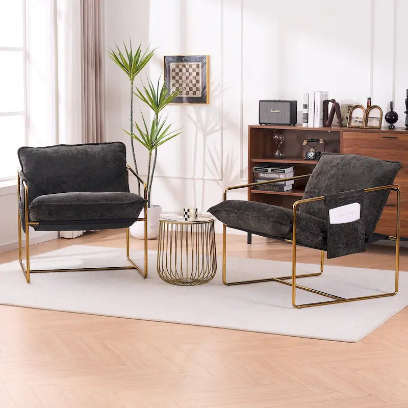 Lot de 2 fauteuils d'appoint modernes en velours avec cadre en acier, capacité de 136 kg