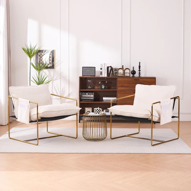 Lot de 2 fauteuils d'appoint modernes en velours avec cadre en acier, capacité de 136 kg