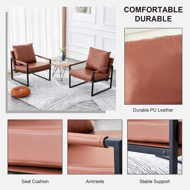 Lot de 2 fauteuils d'appoint modernes en velours avec cadre en acier, capacité de 136 kg