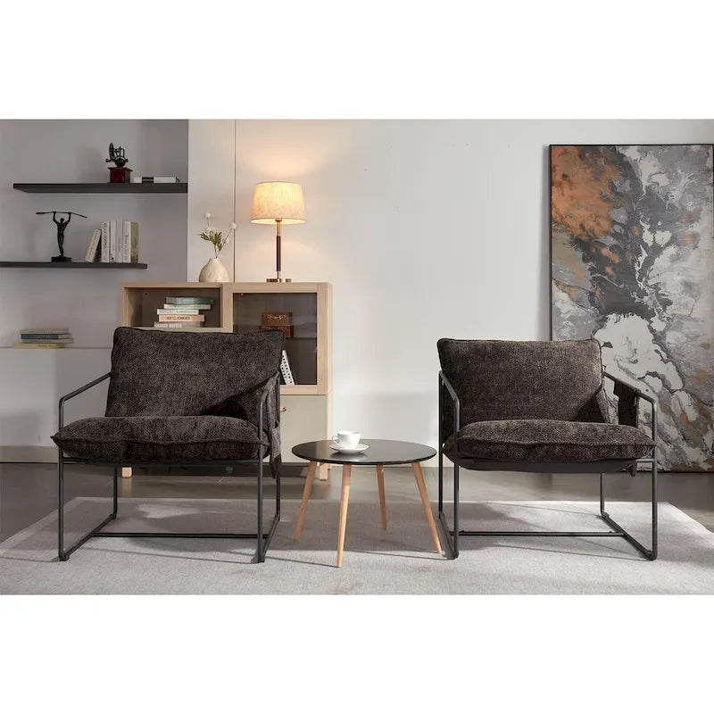 Lot de 2 fauteuils d'appoint modernes en velours avec cadre en acier, capacité de 136 kg