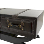 Table basse vintage en similicuir avec 2 tiroirs et pieds incurvés – Marron foncé