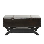 Table basse vintage en similicuir avec 2 tiroirs et pieds incurvés – Marron foncé