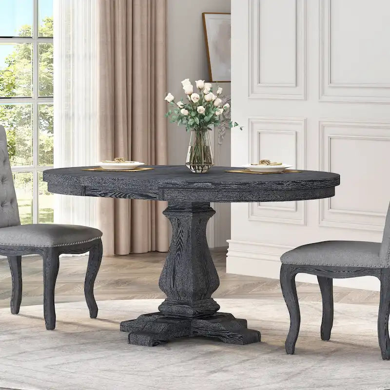 Table à manger extensible en bois avec base en bois d'hévéa, peut accueillir jusqu'à 6 personnes, capacité de 136 kg