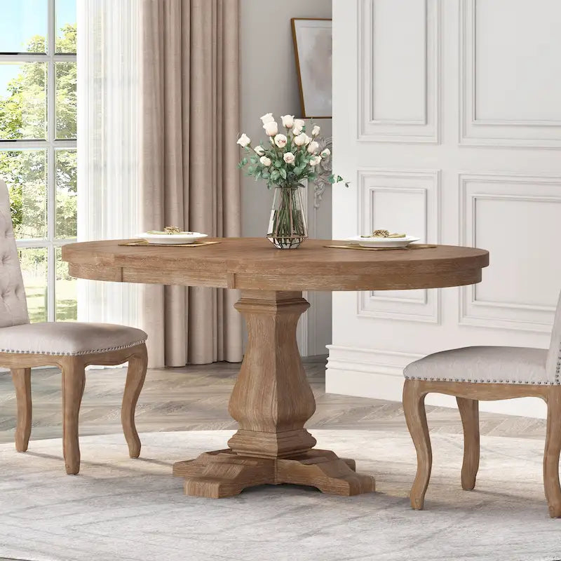 Table à manger extensible en bois avec base en bois d'hévéa, peut accueillir jusqu'à 6 personnes, capacité de 136 kg