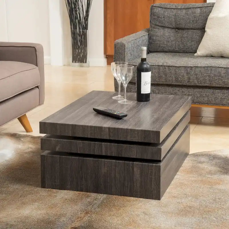 Table basse en béton gris moderne avec base en bloc, capacité de 100 kg