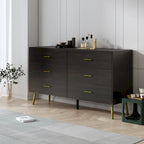 Commode 6 tiroirs spacieuse avec poignées en métal doré