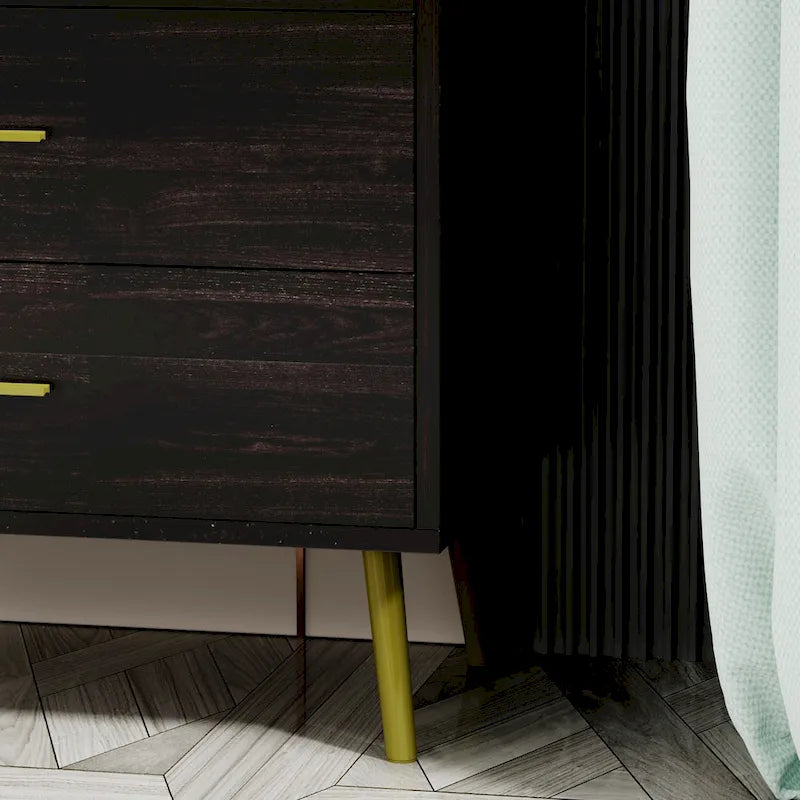 Commode et chiffonnier à 6 tiroirs avec poignées en métal doré