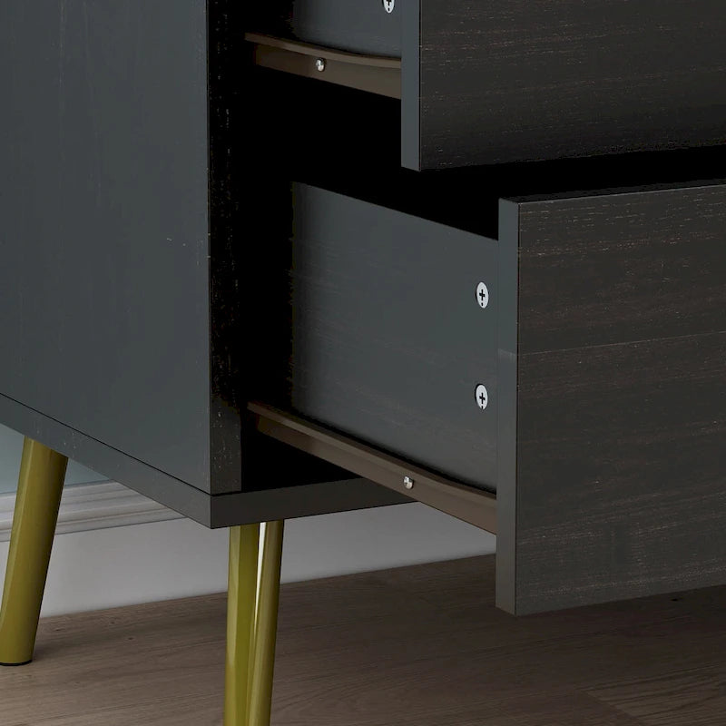 Commode et chiffonnier à 6 tiroirs avec poignées en métal doré