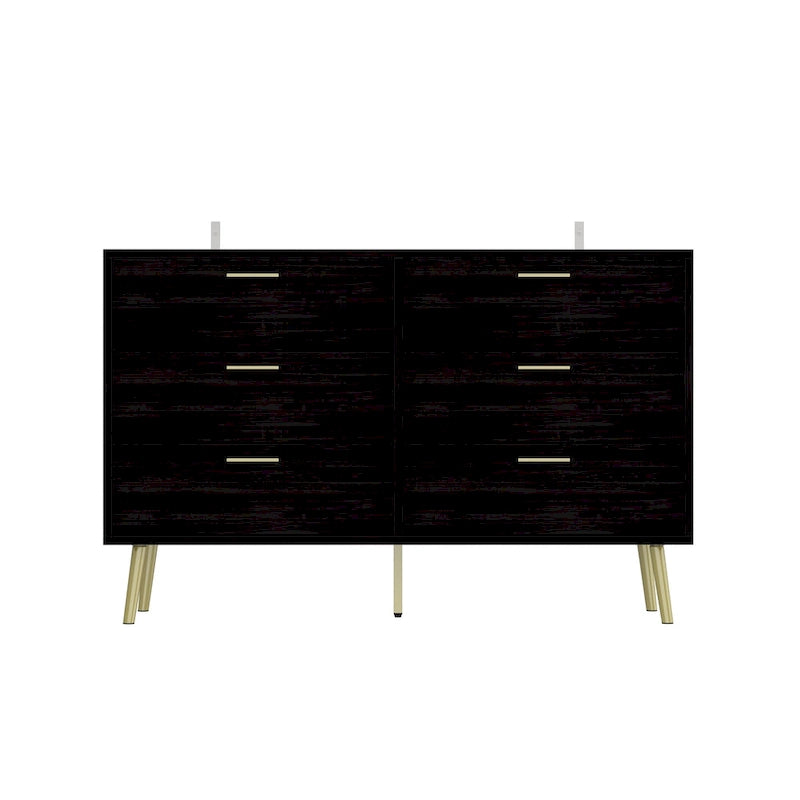 Commode 6 tiroirs spacieuse avec poignées en métal doré