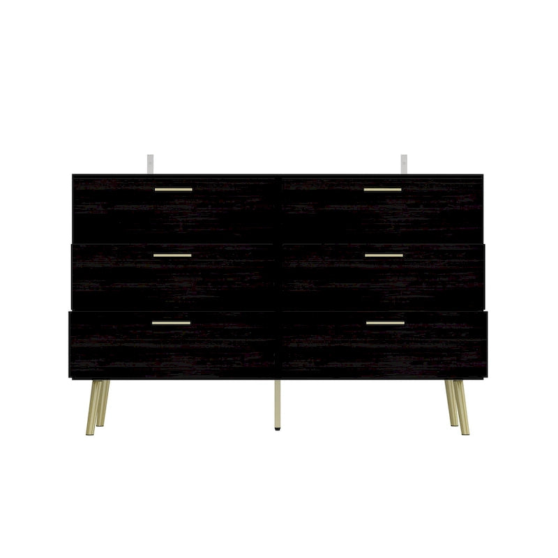 Commode 6 tiroirs spacieuse avec poignées en métal doré