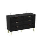 Commode 6 tiroirs spacieuse avec poignées en métal doré