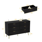 Commode 6 tiroirs spacieuse avec poignées en métal doré