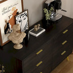 Commode 6 tiroirs spacieuse avec poignées en métal doré