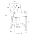 Tabouret de comptoir rembourré Carter 24 avec boutons touffetés, pieds noirs