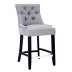Tabouret de comptoir rembourré Carter 24 avec boutons touffetés, pieds noirs