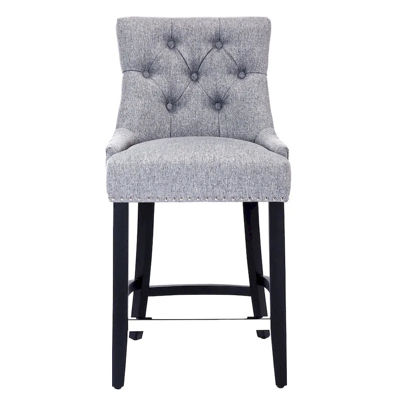 Tabouret de comptoir rembourré Carter 24 avec boutons touffetés, pieds noirs
