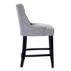 Tabouret de comptoir rembourré Carter 24 avec boutons touffetés, pieds noirs