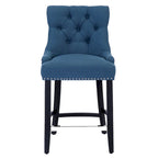 Tabouret de comptoir rembourré Carter 24 avec boutons touffetés, pieds noirs
