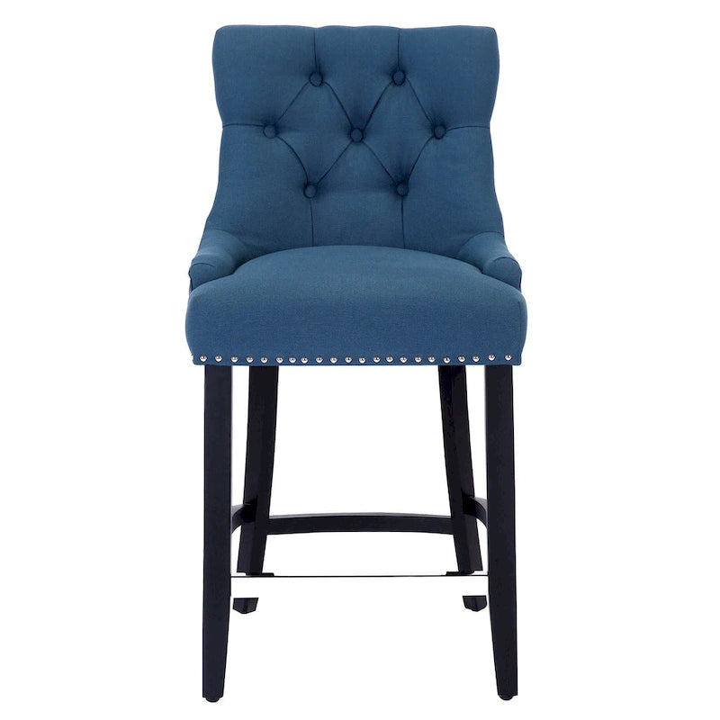 Tabouret de comptoir rembourré Carter 24 avec boutons touffetés, pieds noirs