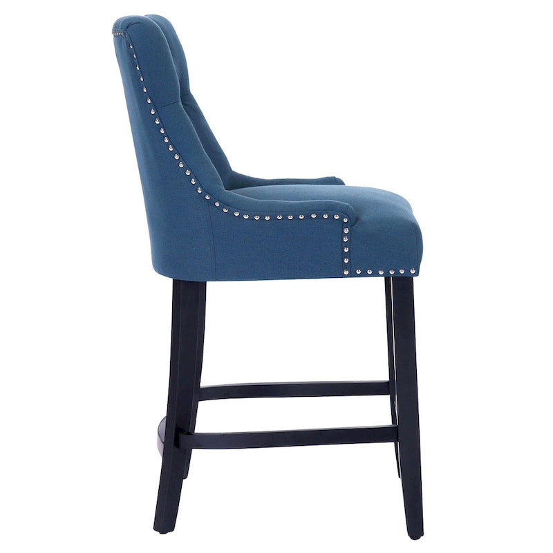 Tabouret de comptoir rembourré Carter 24 avec boutons touffetés, pieds noirs