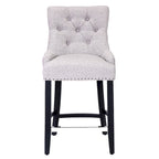 Tabouret de comptoir rembourré Carter 24 avec boutons touffetés, pieds noirs