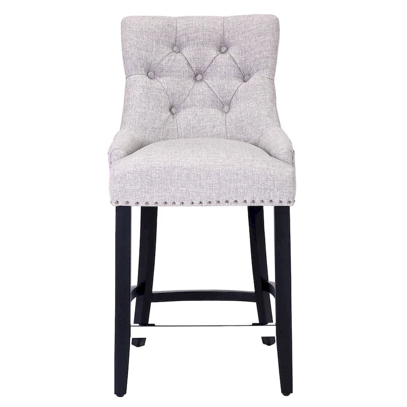 Tabouret de comptoir rembourré Carter 24 avec boutons touffetés, pieds noirs