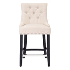 Tabouret de comptoir rembourré Carter 24 avec boutons touffetés, pieds noirs
