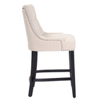 Tabouret de comptoir rembourré Carter 24 avec boutons touffetés, pieds noirs