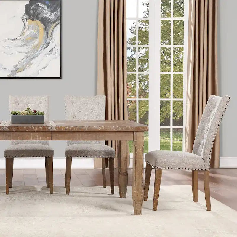 Table de salle à manger de style ferme extensible avec rallonge de 40,6 cm, jusqu'à 6 places, finition Driftwood